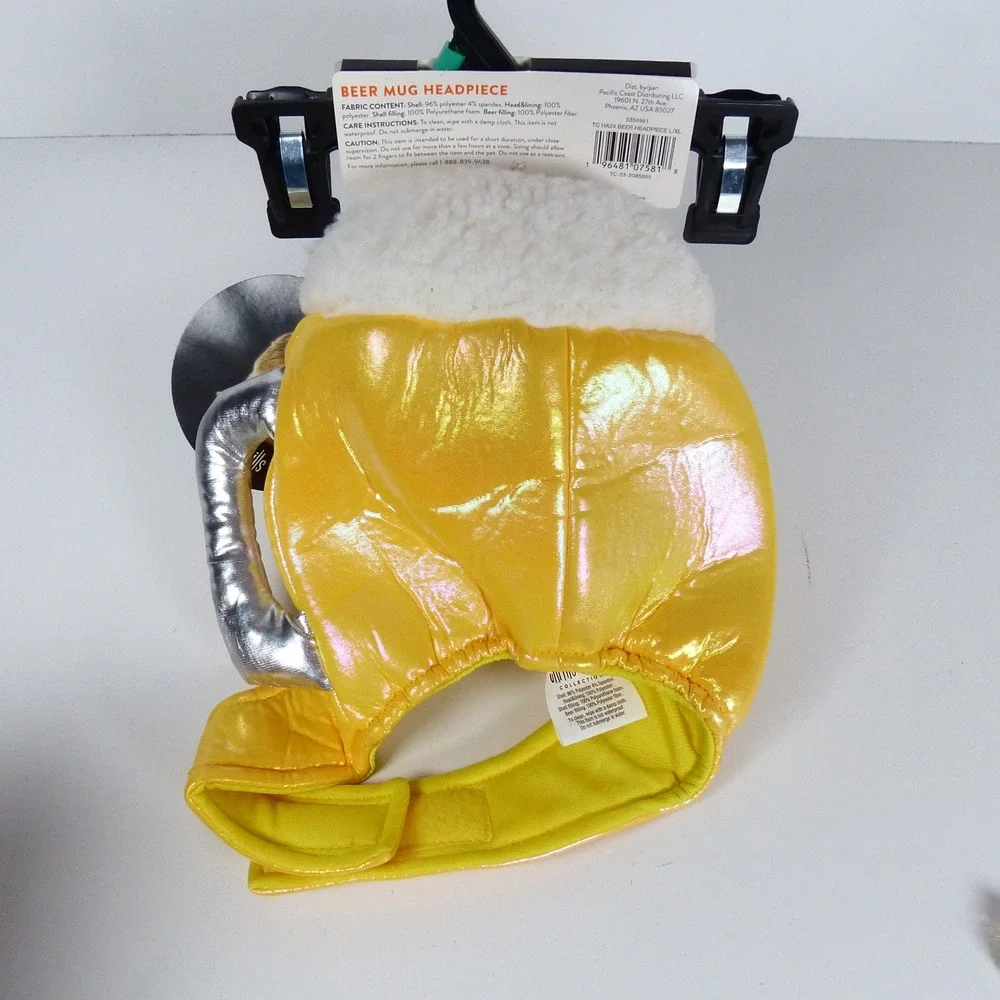 NWT Thrills & Chills Beer Mug Headpiece Pet Costume Hat Plush L/XL Dog Halloween
